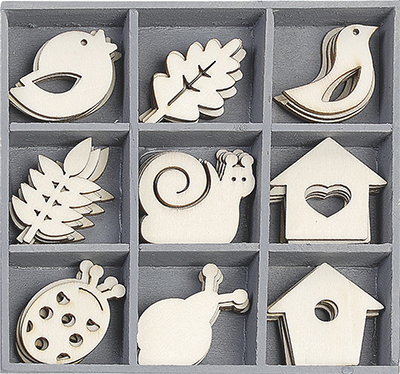 Wooden ornaments Snail and Bird House 10,5x10,5cm 45pcs ― VIP Office HobbyART
