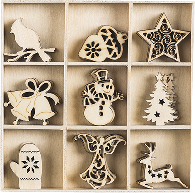 Wooden ornaments Christmas 4 10,5x10,5cm 45tk ― VIP Office HobbyART