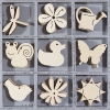 Wooden ornaments 10,5x10,5cm Flowers, Animals 45pcs