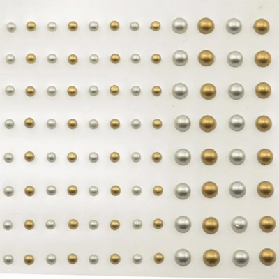 Adhesive half pearls 3+5mm 108pcs Mat Gold and Silver ― VIP Office HobbyART