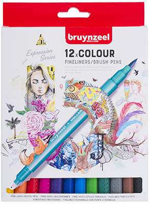 Creatives Fineliner Brush pen set 12 colours Bruynzeel ― VIP Office HobbyART