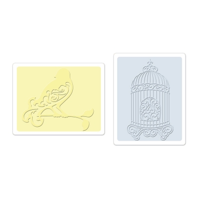 Sizzix Textured impres. embossing 2pk bird birdcage ― VIP Office HobbyART