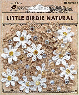 Handmade Flower - Burlap Jewelled Florettes Natural & Cream, 40Pc ― VIP Office HobbyART