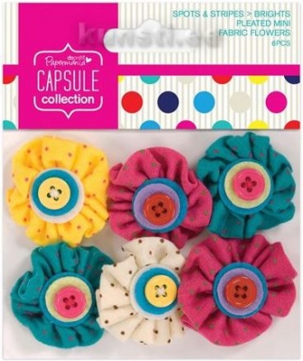 Pleated Mini Fabric Flowers (6pcs) - Capsule - Spots & Stripes Brights ― VIP Office HobbyART