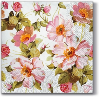 Napkin TL325901 33 x 33 cm Flowers in Pastel (white) ― VIP Office HobbyART