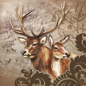 Salvrätikud - Салфетка для декупажа - 33 x 33 cm DEER COUPLE BROWN