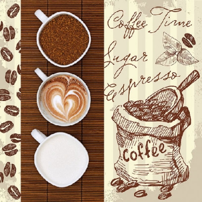 Салфетка для декупажа 13310210 33 x 33 cm Coffee Trio ― VIP Office HobbyART