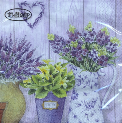 Салфетка для декупажа 344618 33 x 33 cm Lilac Flowers with Heart ― VIP Office HobbyART