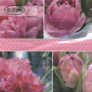 Salvrätikud - Салфетка для декупажа - 33 x 33 cm Tulipes Roses pink