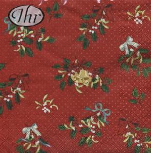 Napkin - 33 x 33 cm DECORATIVE HOLLY red ― VIP Office HobbyART