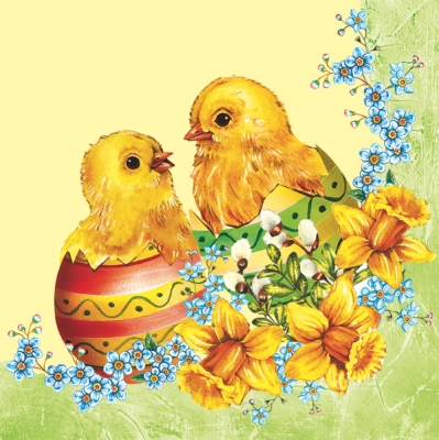 Салфетка для декупажа SDWL-001101 33 x 33 cm two easter chicken ― VIP Office HobbyART