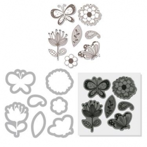 Sizzix Framelits Die set stamp 7pk flowers & butterflies ― VIP Office HobbyART