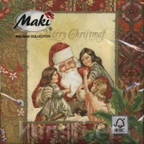 Napkin SLGW-006703 33 x 33 cm Santa with three Kids red ― VIP Office HobbyART