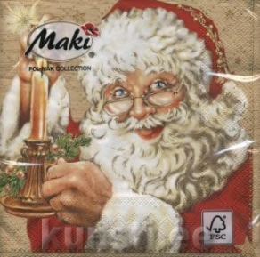 Салфетка для декупажа SLGW-007501 33 x 33 cm Santa with candles cream ― VIP Office HobbyART