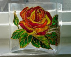 Роспись вазы витражными красками, ваза с розой